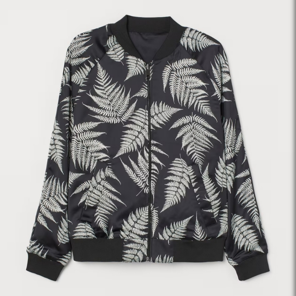 H&M  Elegant Black and White Fern Men's And womans Bomber Jacket Very clean